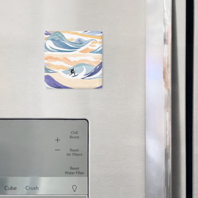 Surfing the Wave | Samtida akvarellhav Magnet (In Situ (Fridge))