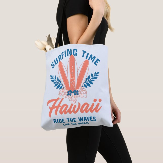 Surfing Time Hawaii Rid på vågorna Tygkasse (Närbild)