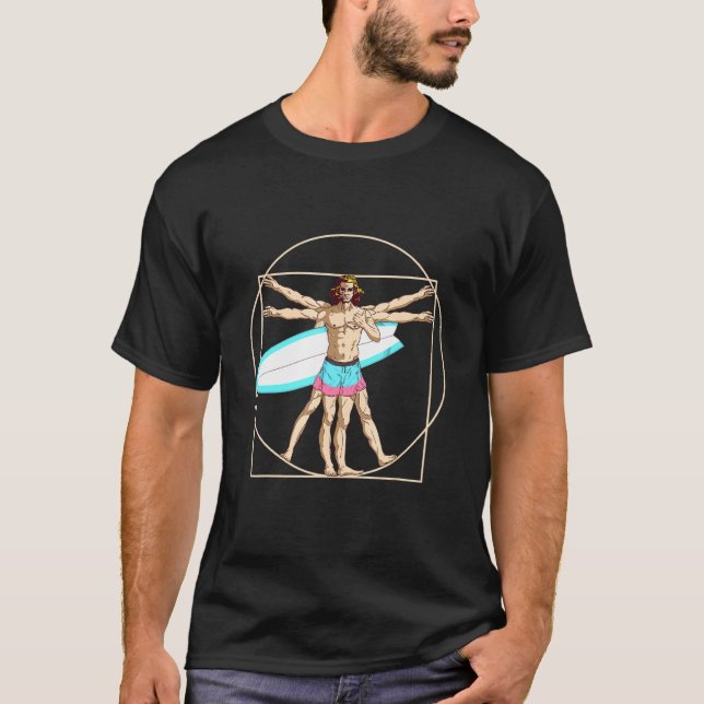 Surfing Vitruvian Man Surfa Surfing T Shirt (Framsida)