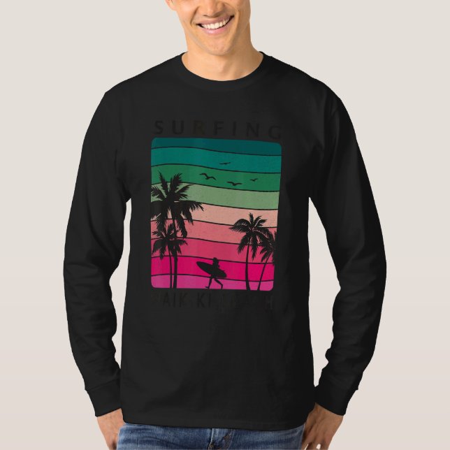 Surfing Waikiki Beach Hawaiian Sunset Palm Tree Su T Shirt (Framsida)