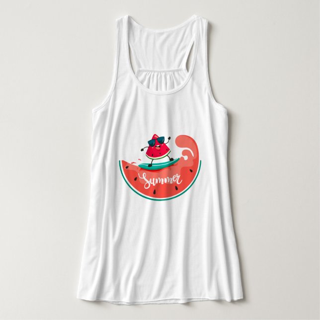 Surfing Watermelon-Tanktop Linne Med Racerback (Design framsida)