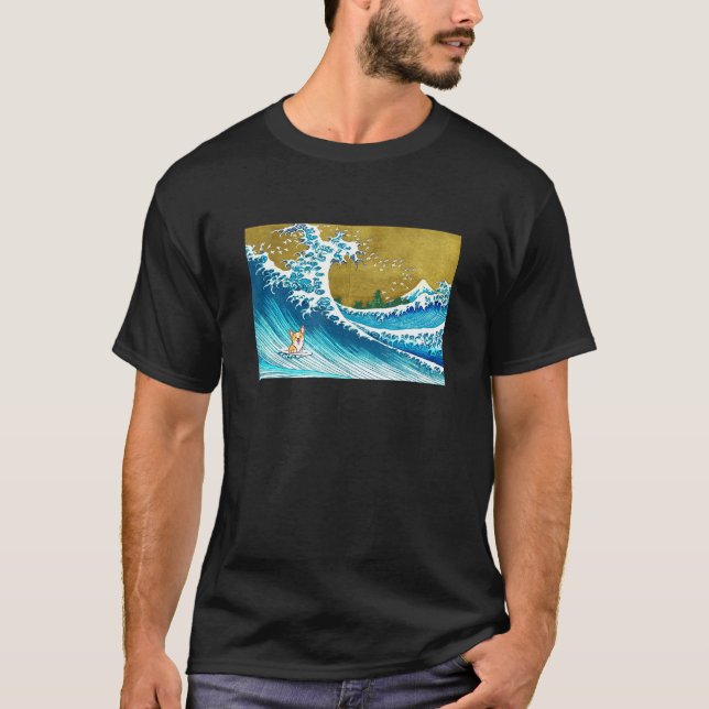 Surfing Wave Corgi T Shirt (Framsida)