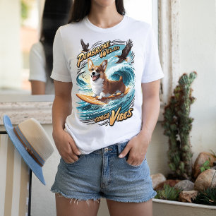 Surfing Welsh Corgi Catching Big Wave T Shirt
