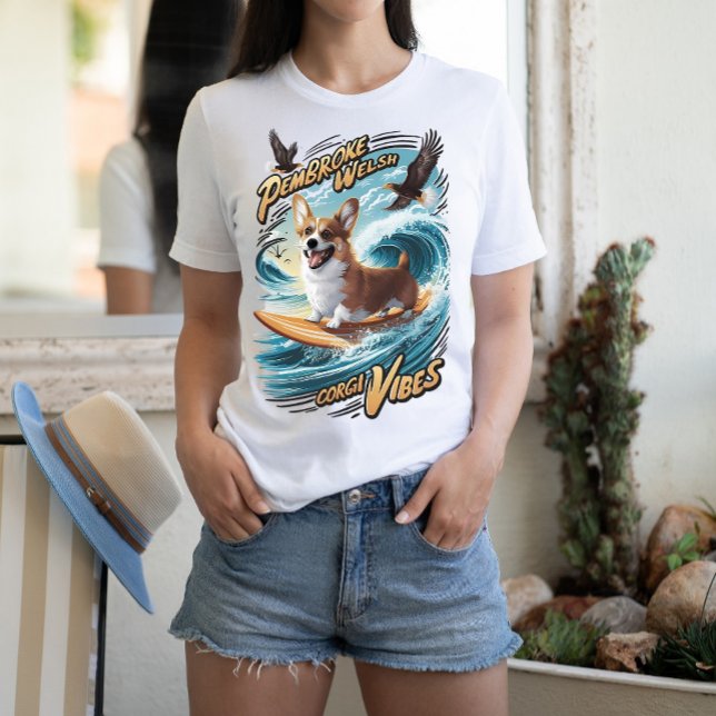 Surfing Welsh Corgi Catching Big Wave T Shirt (Skapare uppladdad)