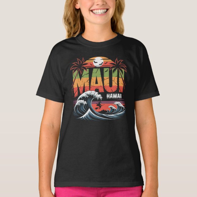 Surfing Witch på Broom Maui Hawaii Halloween T Shirt (Framsida)