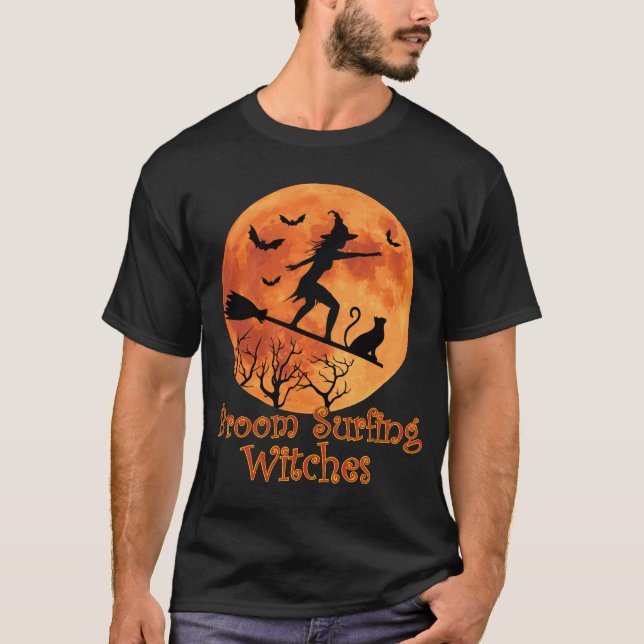 Surfing Witches - Funny Halloween T Shirt (Framsida)