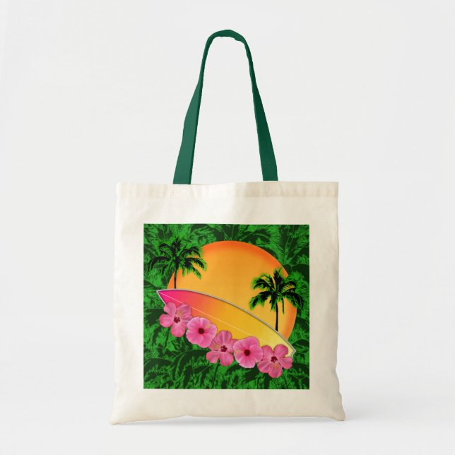 Surfingbräda- och hibiskusblommor tygkasse (Framsidan)