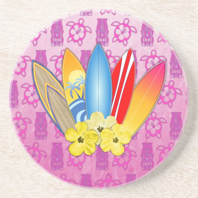 Surfingbräda- och hibiskusblommor underlägg sandsten (Framsidan)