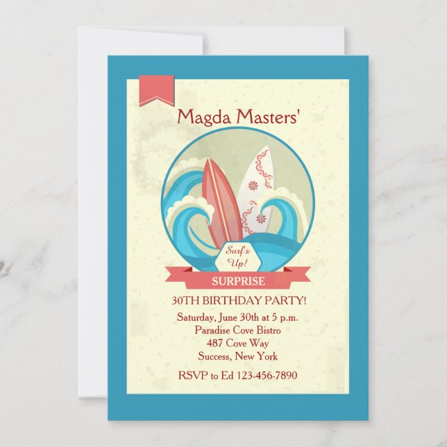 Surfingbrädor i vågarinbjudan inbjudningar (Framsida)