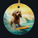 Surfingfärg för Cockapoo Beach Julgransprydnad Keramik<br><div class="desc">Lägg dig i den lekande världen i hund äventyr med den här fängslande målningen. En andlig hund tar sig till vågar och kör skickligt surfan på en strand som kysstes av sol. Den sjudande konsten fångar på ett vackert sätt kärnan i den upphetsning som finns vid sidan av när hund...</div>