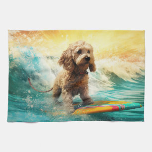 Surfingfärg för Cockapoo Beach Kökshandduk