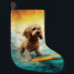 Surfingfärg för Cockapoo Beach Liten Julstrumpa<br><div class="desc">Lägg dig i den lekande världen i hund äventyr med den här fängslande målningen. En andlig hund tar sig till vågar och kör skickligt surfan på en strand som kysstes av sol. Den sjudande konsten fångar på ett vackert sätt kärnan i den upphetsning som finns vid sidan av när hund...</div>