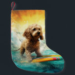 Surfingfärg för Cockapoo Beach Liten Julstrumpa<br><div class="desc">Lägg dig i den lekande världen i hund äventyr med den här fängslande målningen. En andlig hund tar sig till vågar och kör skickligt surfan på en strand som kysstes av sol. Den sjudande konsten fångar på ett vackert sätt kärnan i den upphetsning som finns vid sidan av när hund...</div>