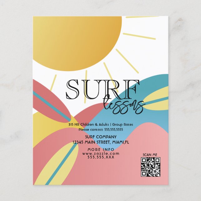Surfingkurs för vuxna barn affärsblad  flygblad (Framsidan)