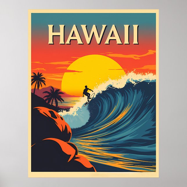 Surfingparadis: Hawaii-solnedgångsäventyr Poster (Framsidan)