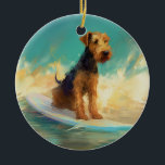 Surfmålning av airedale Beach Julgransprydnad Keramik<br><div class="desc">Lägg dig i den lekande världen i hund äventyr med den här fängslande målningen. En andlig hund tar sig till vågar och kör skickligt surfan på en strand som kysstes av sol. Den sjudande konsten fångar på ett vackert sätt kärnan i den upphetsning som finns vid sidan av när hund...</div>