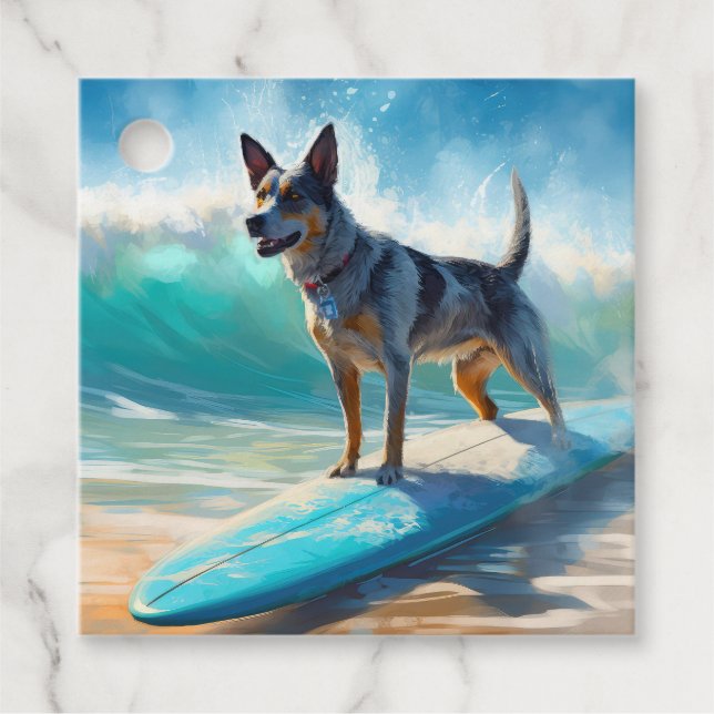 Surfmålning av blå Heeler-båge Gåvor Etiketter (Framsida)
