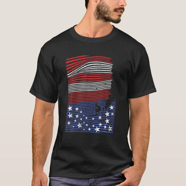 Surfning 4:e juli amerikanska Flagga Wave Patrioti T Shirt (Framsida)