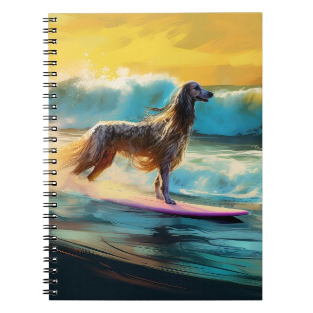 Surfning av afghansk hound Beach-färg Anteckningsbok (Framsidan)