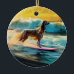 Surfning av afghansk hound Beach-färg Julgransprydnad Keramik<br><div class="desc">Lägg dig i den lekande världen i hund äventyr med den här fängslande målningen. En andlig hund tar sig till vågar och kör skickligt surfan på en strand som kysstes av sol. Den sjudande konsten fångar på ett vackert sätt kärnan i den upphetsning som finns vid sidan av när hund...</div>