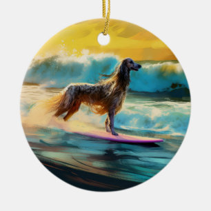 Surfning av afghansk hound Beach-färg Julgransprydnad Keramik