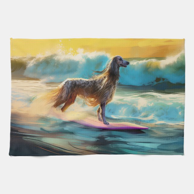 Surfning av afghansk hound Beach-färg Kökshandduk (Horisontell)