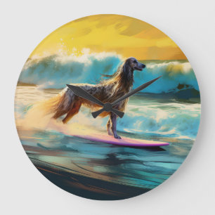 Surfning av afghansk hound Beach-färg Stor Klocka