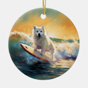 Surfning av amerikansk eskimo Beach-färg Julgransprydnad Keramik