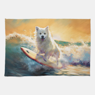 Surfning av amerikansk eskimo Beach-färg Kökshandduk