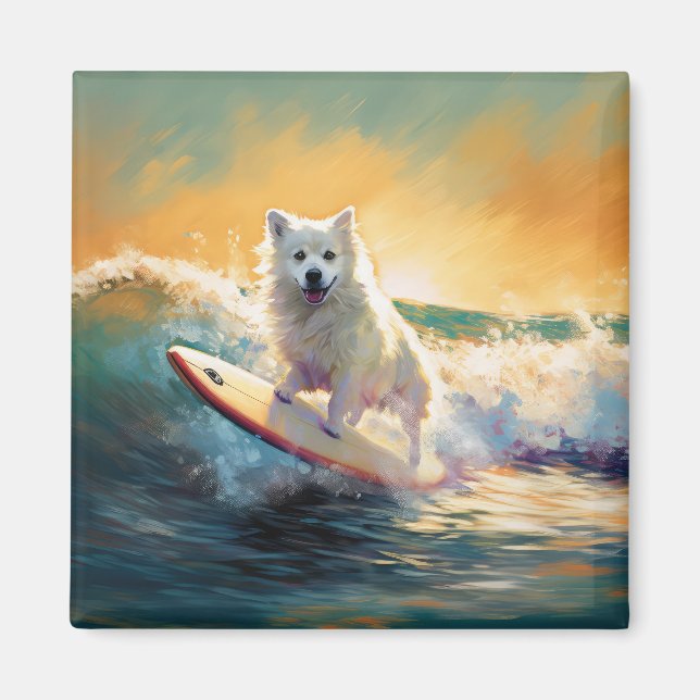 Surfning av amerikansk eskimo Beach-färg Magnet (Framsidan)