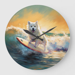 Surfning av amerikansk eskimo Beach-färg Stor Klocka