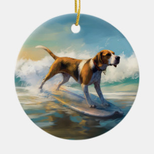 Surfning av amerikanska motorligh Foxhound Beach Julgransprydnad Keramik