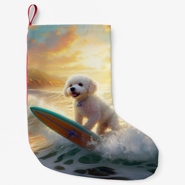 Surfning av bichon Frise Beach-färg Liten Julstrumpa (Framsidan)