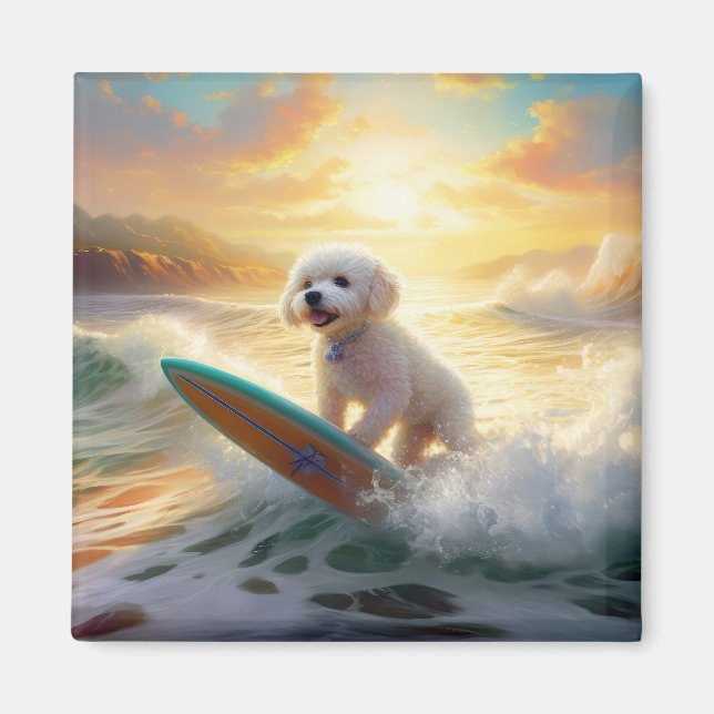 Surfning av bichon Frise Beach-färg Magnet (Framsidan)