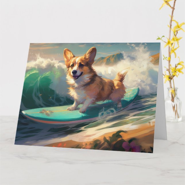 Surfning av Corgi Beach-färg Kort (Gul blomma)