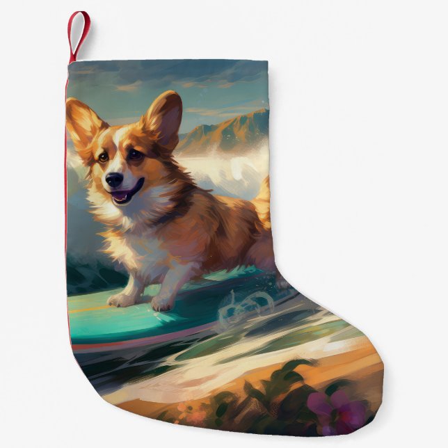 Surfning av Corgi Beach-färg Liten Julstrumpa (Framsidan)