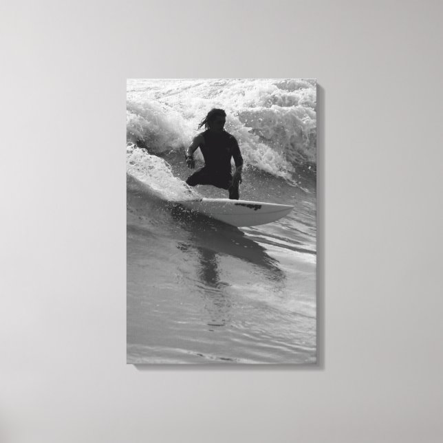 Surfning av den Vinkara gråskalan Canvastryck (Framsida)