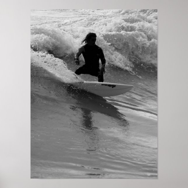 Surfning av den Vinkara gråskalan Poster (Framsidan)