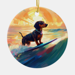 Surfning av docka julgransprydnad keramik