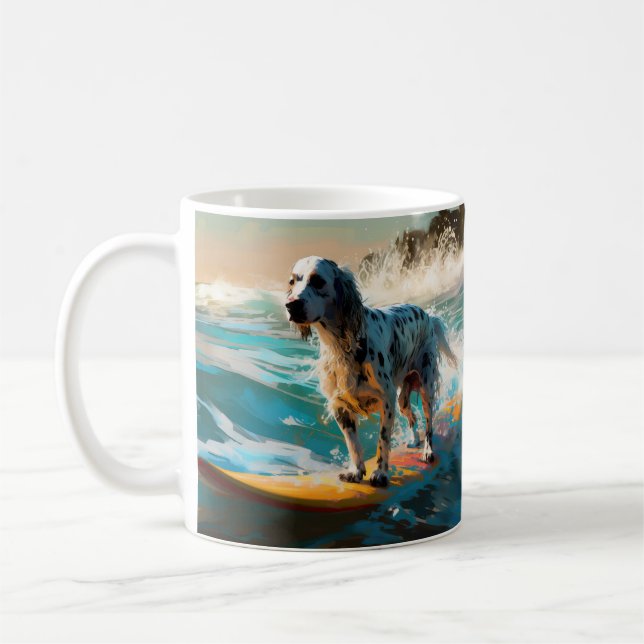 Surfning av engelska Setter Beach Painting Kaffemugg (Vänster)
