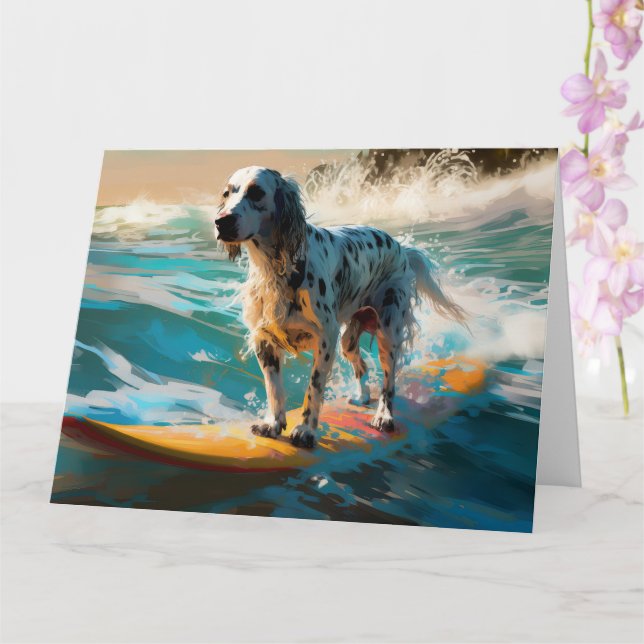 Surfning av engelska Setter Beach Painting Kort (Orkide)
