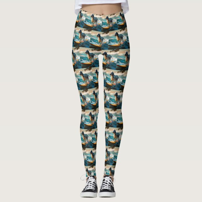 Surfning av engelska Setter Beach Painting Leggings (Framsida)
