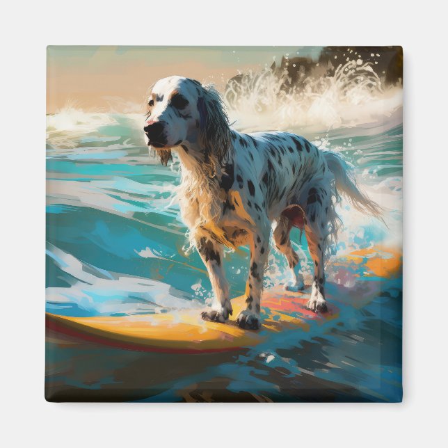 Surfning av engelska Setter Beach Painting Magnet (Framsidan)