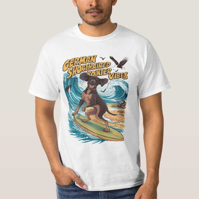 Surfning av Wave Rider German Shorthar Pointer Sur T Shirt (Framsida)