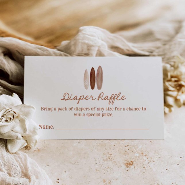 Surfning Baby Shower Diaper Game Biljett Tilläggskort (Surfing Beach Diaper Raffle Ticket)
