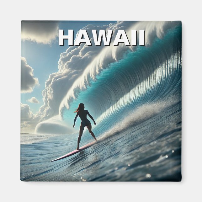 Surfning i Hawaii Surfer Girl Wave Magnet (Framsidan)