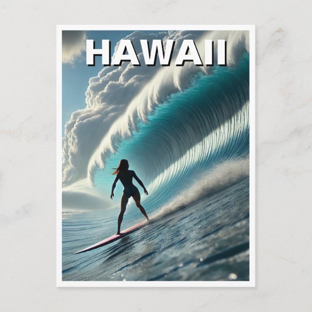 Surfning i Hawaii Surfer Girl Wave Vykort (Framsida)