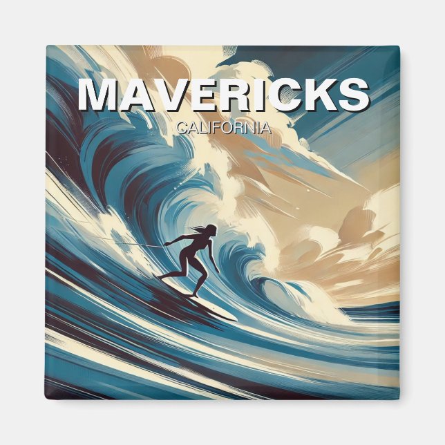 Surfning i Mavericks California Surfer Girl Wave Magnet (Framsidan)