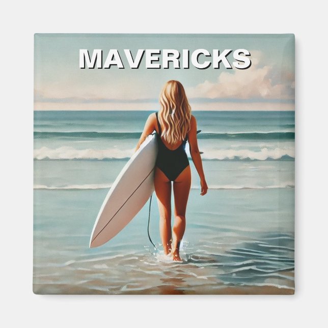 Surfning i Mavericks California Surfer Girl Wave Magnet (Framsidan)