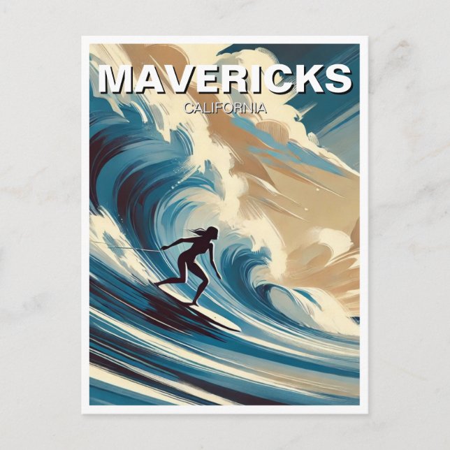 Surfning i Mavericks California Surfer Girl Wave Vykort (Framsida)